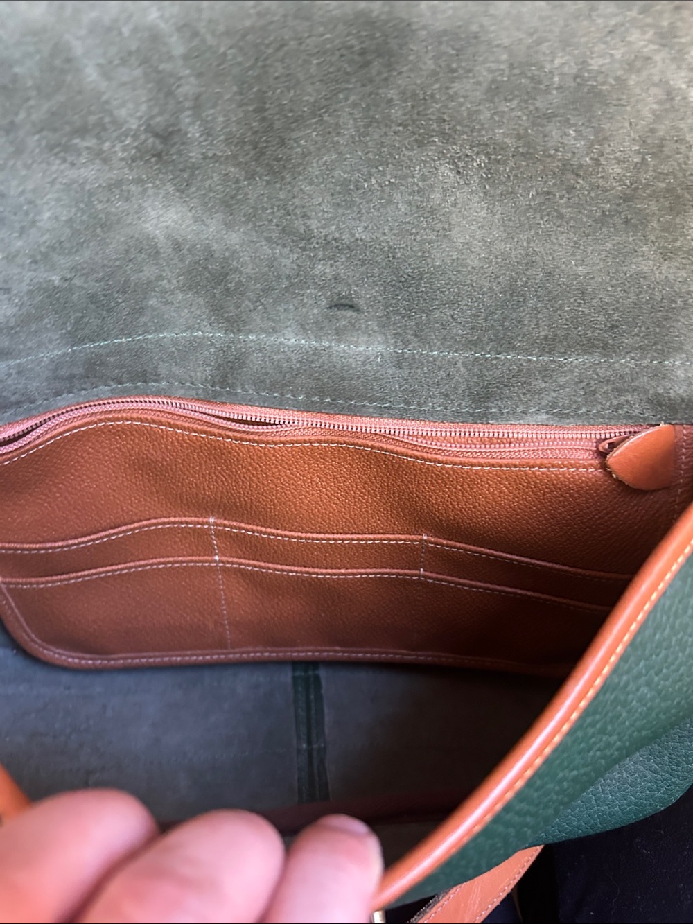 Dooney & Bourke Dark Green Pebbled Leather Crossbody with Tan Trim - Picture 10 of 16